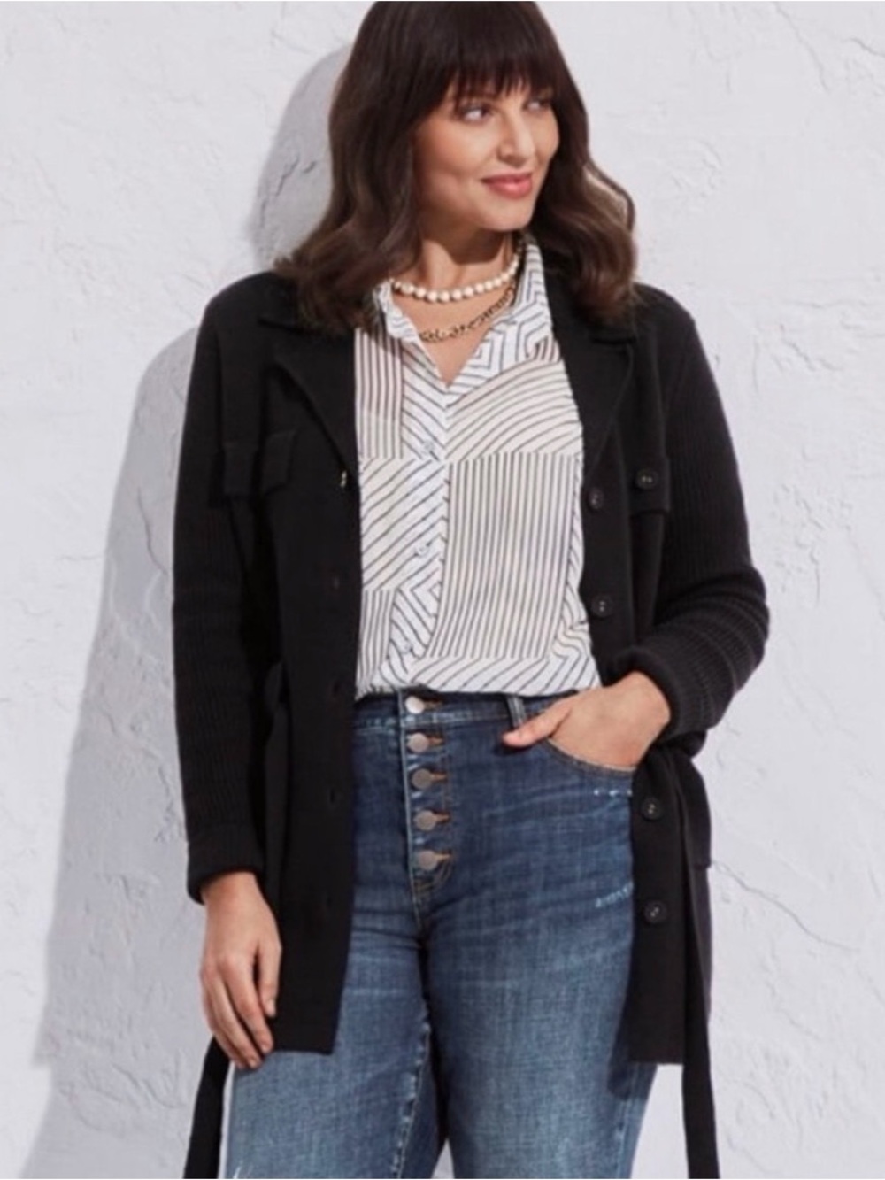 Cabi Jackie Cardigan Black Long Button Front Women's